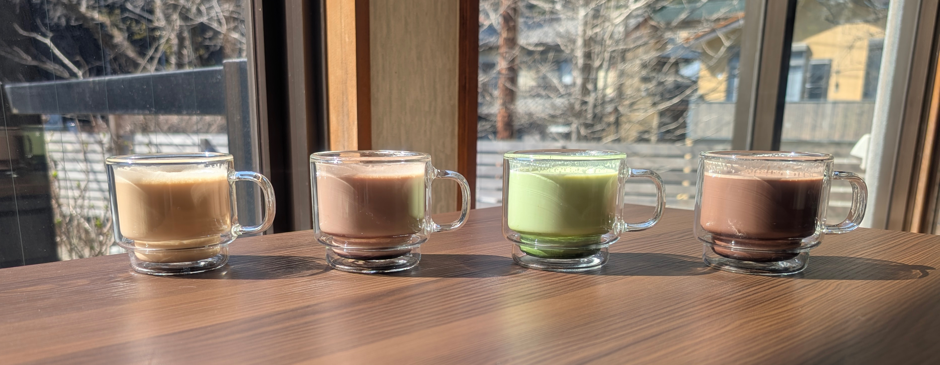 香り屋のドリンクラインナップ。コーヒー・ソーダ・抹茶など。